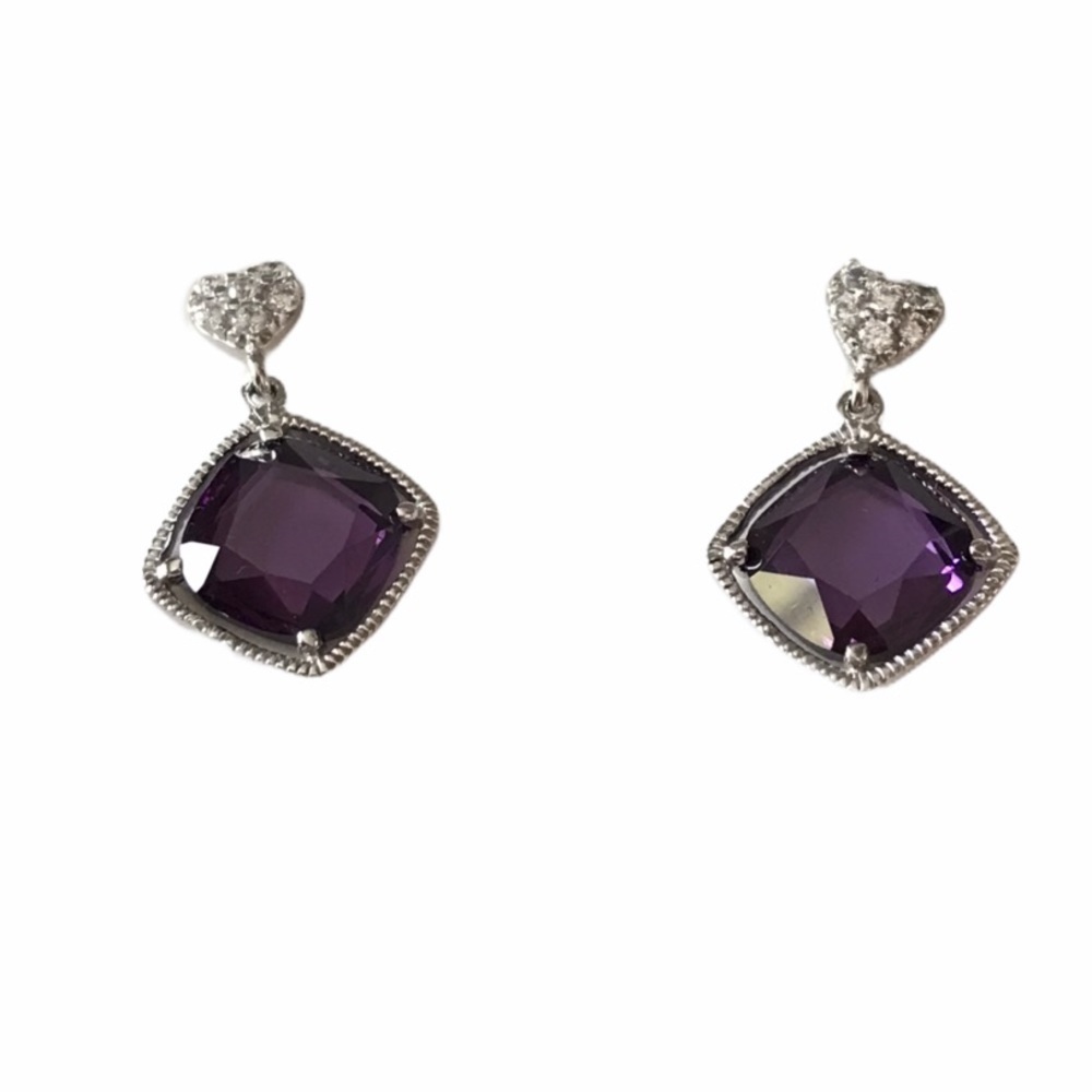 Sterling Silver Amethyst Heart Dangle Earrings NWT